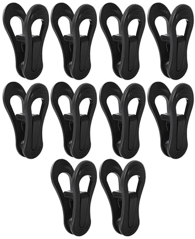 Black Plastic Towel Clips 10pcs Flexible Holding Laundry Pegs | Clothes Clips for Drying, Clothes Hanger Clips, Black Pegs for Washing Line