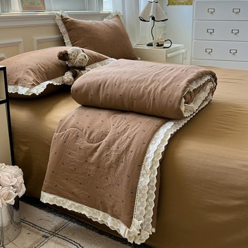 Odot Trapunta Piumino Estivo Reversibile, 4,5 Tog Cotone Trapuntino Copriletto Leggera Primaverile Coperta Trapuntatura Morbido per Letto Matrimoniale (Pois marroni,200 * 230cm)