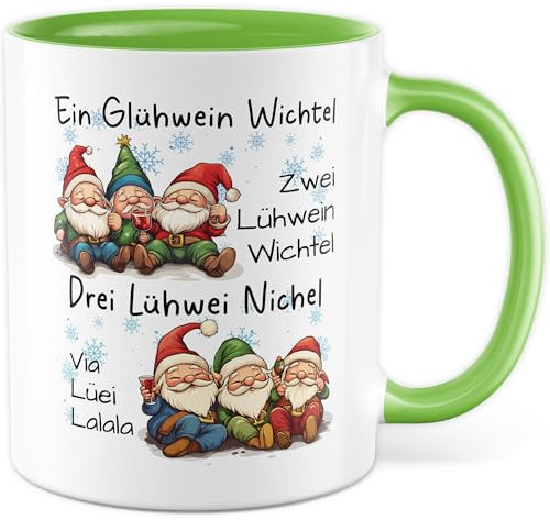 Tazza per vin brulé con scritta – regalo un vin brulé gnomo due vini lume gnomo tre lühwei Nichel Via Lüei Lalala – tazza da caffè 330 ml in ceramica – umorismo divertente sarcasmo tazza da caffè