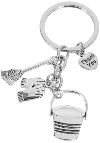 MUCKLILY Housekeeping Appreciation Keychain with Bucket and Broom Charms, Thank You Key Ring for Housekeepers, Work Gloves Pendant, Cleaning Staff Gift for and
