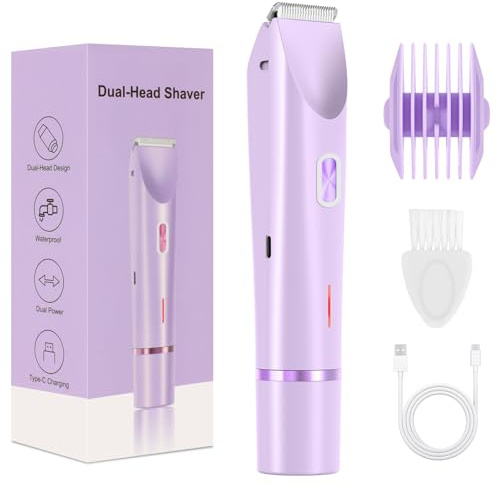 Afeitadora para mujer – Recortadora de bikini y maquinilla de afeitar 2 en 1, recargable a 5400 rpm, USB-C, uso húmedo y seco, maquinilla de afeitar eléctrica para piernas de mujer, cuerpo y zonas