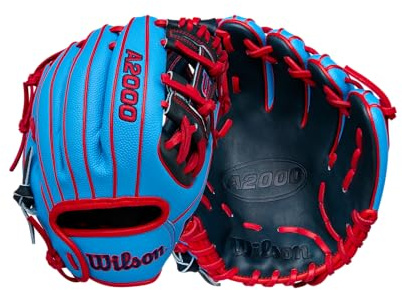 Wilson 2025 Winter Baseball Glove A2000 PF11SS 11 Inch, Right Hand Throw, Pedroia Fit, Sky Blue/Navy/Red