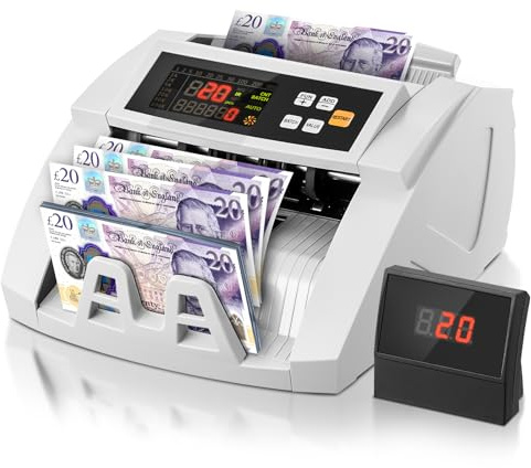 FOHERE Money Counter Machine, Professional Bill Counter with UV/IR/DD Counterfeit Detection, 1100 Banknotes/Minute, LCD Display, Value & Batch Cash Counting Modes for Shops, Banks and Restaurants