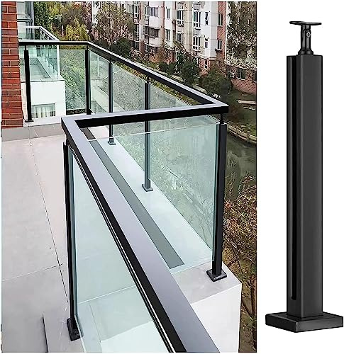 Garde-corps en verre noir – Poteau carré de 114 cm pour l'extérieur en acier inoxydable pour balcon et terrasse – Support de panneau de verre pour solutions de sécurité modernes