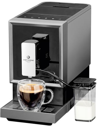 CHEF CUISINE Design Kaffeevollautomat 1470W, Edelstahlmahlwerk, 19 Bar, One-Touch-Brewing, Milchsystem mit separatem Milchbehälter, LED-Touch-Display, 1,2 L Wassertank