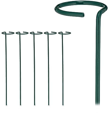 Relaxdays Pflanzstäbe Metall, 6er Set, Rankstäbe mit Ring, Metallstäbe Garten, Rankhilfe Stäbe, 40 cm lang, dunkelgrün | Metallstäbe Garten, Rankhilfe Stäbe, 40 cm lang