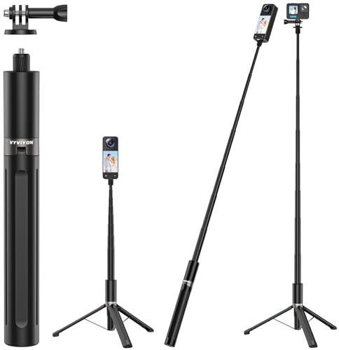 VYVIYON Unsichtbarer Selfiestick-Stativ165cm, kompatibel mit Action-Kameras | 2-in-1 teleskopierbarer Einbeinstab mit Verlängerung, 1/4 Adapter, passend für GoPro, DJI Action6/ 5 Pro/4, Insta360X6 X5/X4