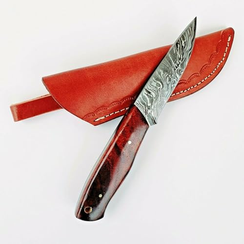 CRAFTOMATIK Damast Stahl Messer | Original Robuste Damaststahlklinge | Griff aus Walnussholz | Handmade Outdoor Sammlermesser | DHK65