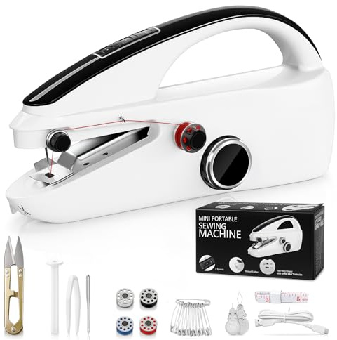 LSJXHAIK Handheld Sewing Machine UK Mini 2-Speed | Portable Mini Sewing Machine for Beginners and Travel, Ideal for Clothing, Fabric, Denim, DIY