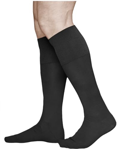 vitsocks Men's Thin 100 COTTON Dress Long Knee Length Socks (2 PAIRS) Lightweight Formal Over-The-Calf Knee-Highs, Soft Breathable, black, 10-12