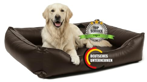 CopcoPet Hundebett Grosse Hunde XL – Waschbares Hundekissen 【Kunstleder】 Hundekorb aus Kunstleder - Formstabiles Hundesofa - Hundekörbchen mit Rand für Hunde, Dog Bed Braun 110x90 cm
