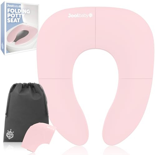 Jool Baby Products Vikbar resepott för flickor, lämplig för runda och ovala toaletter, halkfria sugkoppar, inkluderar gratis resväska (rosa)