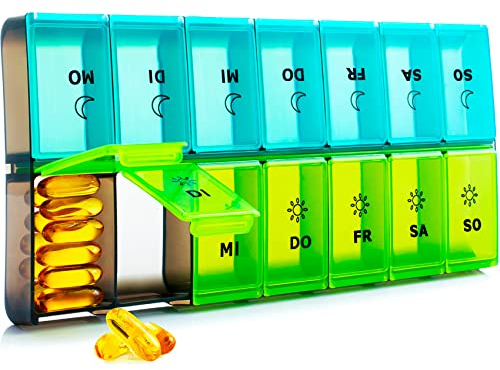 Tablettenbox 7 Tage Morgens Abends Groß, Tablettendose 14 Tage Abends XL Große Dispenser Medikamente Groß Pillendose Medikamentenbox 7 Tage für Vitamine, Nahrungsergänzungsmittel und Medikamente