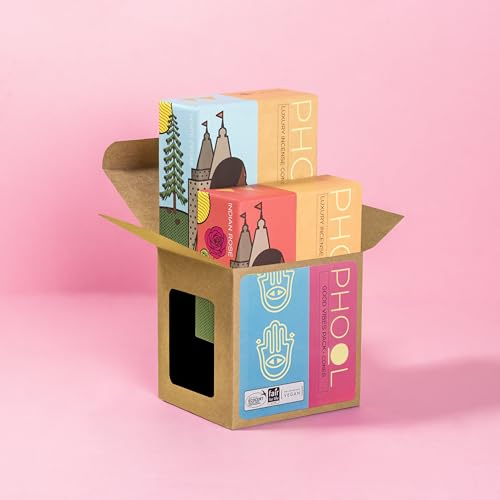 PHOOL LUXURY INCENSE Gute-Vibes-Paket (80 Räucherkegel 2 Düfte: Indische Rose und Weiße Zeder) (Orange)