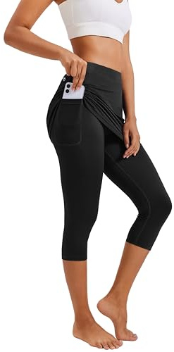 Balancora Femmes Jupe De Sport avec Tight Capris Gym 3/4 Pantalon De Tennis De Yoga avec Poches Et Prise Casque