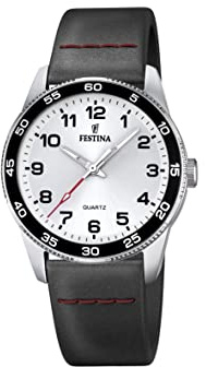 Festina Kinderuhr Analog Leder Schwarz - Quarzwerk - Mineralglas hochresistent - 5 ATM wasserdicht - Klassisch F16906/A - Junior Collection