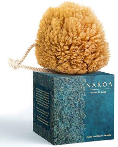 NAROA Natural Exfoliating Loofah Sea Sponges for Bath & Shower | Scrunchie Body Puff Scrubber | Sustainable Eco Gift for Adults (Medium)