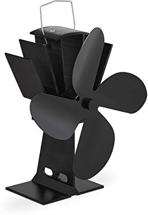 Relaxdays Electricidad Negro Ventilador Estufa sin Corriente, Silencioso, Chimenea y Horno, Impulsado por Calor, 4 Aspas, sin Cable, Aluminio, 1 Unidad