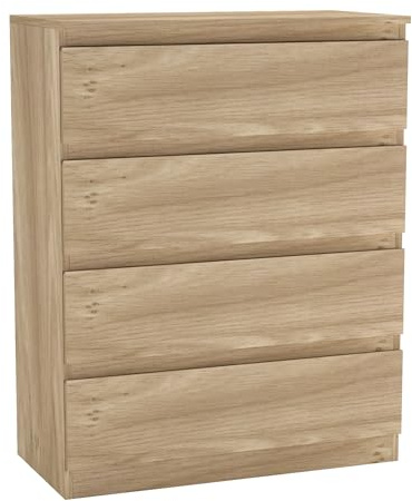 URBNLIVING 4 Or 5 Drawer Skagen Wooden Bedroom Chest Cabinet No Handle Storage Cupboard Modern (Oak + Oak, 4 Drawer)