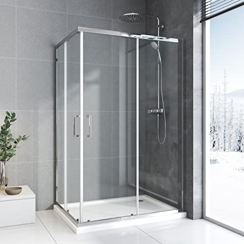 90x75 cm Duschkabine Eckeinstieg Doppel Schiebetür Duschabtrennung 6mm ESG Glas, Höhe 185cm Duschtür