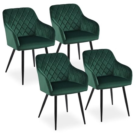 CLIPOP Esszimmerstühle 4er Set, Küchenstühle Grün Samtstoff stühle Polsterstühle mit Armlehne Metallbeine Polstersessel Stühle für Esszimmer Küche (4, Samt Grün)