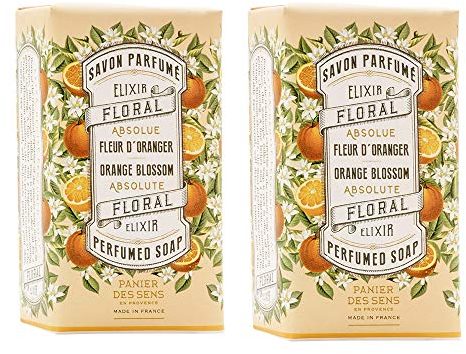 Panier des Sens – Orangenblüte Seifenstücke mit Olivenöl – Feuchtigkeitsspendende & Milde Seife für Empfindliche Haut – Langanhaltender Duft – 99% Natürlich – 2 x 150g