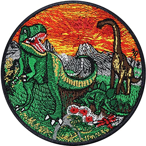Toppa ricamata ferro o cucitura: Dinosauri Mondo GIURASSICO - Patch termoadesivo per abbigliamento e accessori - Applicazione da stirare - Dimensioni 80x80mm