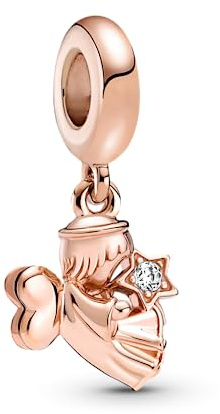PANDORA Pendente Moments a forma di angelo placcato in oro rosa 14 k con zirconi cubici trasparenti