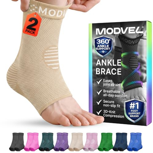 MODVEL XXL Skin Tone Ankle Compression Sleeve – Extra Wide Support for Swelling, Tendonitis & Joint Recovery – All-Day Relief Fit