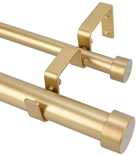 OLV Tringle à rideaux double télescopique dorée de 91,4 à 183 cm (0,9 à 1,8 m), pour fenêtre de 2,5 cm avec embouts