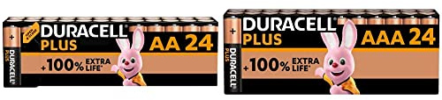 Duracell - Piles alcalines AA Plus, 1.5 V LR6 MN1500, Paquet de 24 & Piles alcalines AAA Plus, 1.5 V LR03 MN2400, Paquet de 24