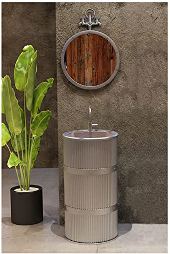 ZTGL Mobile da Bagno con Lavabo e Lavandino, Ferro Battuto Stile Industriale Mobile Bagno con Specchio, Lavabo a Colonna 41x41x83 cm Lavandino Bagno Retro, d'Argento