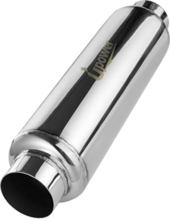 Upower 2.5 Inlet&Outlet Exhaust Resonator,4 x12 Body 16 Overall Length Center Straight Through Stainless Steel Muffler,Polished