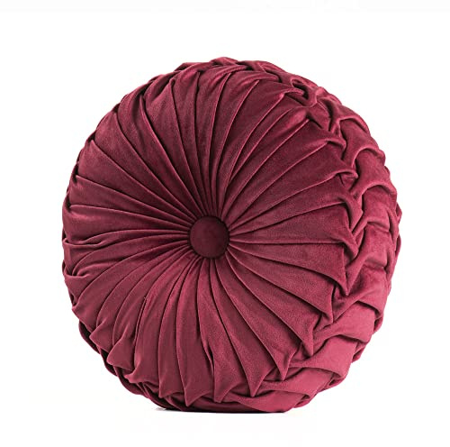 Fouriding Runde Wurfkissen für Couch 15 X15 Rad Runde Samt Wurfkissen Kissen für Wohnzimmer Sofa Bett Stuhl Boden Auto dekorative (Rot)