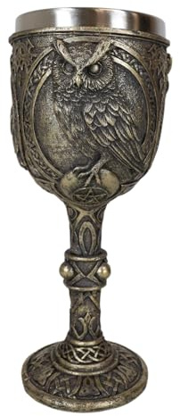 Ebros Gift Wicca Wisdom Of The Woods Great Horned Owl Perching On Pentagram Wine Goblet Glass Chalice Drinkware Ossuary Macabre Accent In Faux Bronze Finish