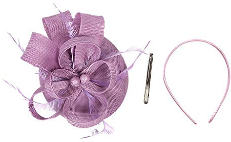 Fascinator Damen Kopfschmuck Hochzeit Hüte Hat Clip Schleier Stirnband Mesh Tea Party Kopfbedeckung Blumen Mesh Federn Clip Haarschmuck für Cocktail Halloween Oktoberfest Gothic Lila