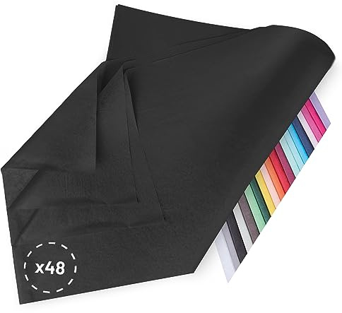 Verpackungswelt Seidenpapier 48 Blätter | 76x50 cm | Buntes Transparentpapier ideal als Verpackungsmaterial & Geschenkpapier | Papier zum Basteln | Schöne Dekoration | Bastelpapier in Schwarz