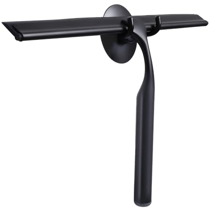 Ulinek Shower Squeegee, Window Wiper Blade with Holder, Stainless Steel Glass Wiper with Replacement Blade, Cleaner Scraper for Bathroom Kitchen Wet Room Glass Car Window, Black