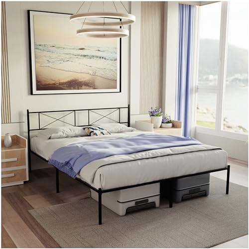 Dreamzie Sängstomme 140x200 med Resårbotten - Resårbotten 140x200 med Ben - Metallsäng med Huvudgavel - Höjd 35 cm - Enkel Montering och Förvaringsutrymme