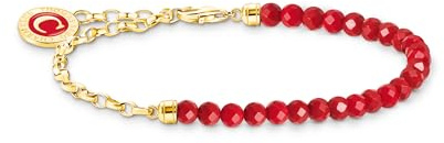 THOMAS SABO Member Charm-Armband rote Beads und Gliederelemente vergoldet 925 Sterlingsilber, Kaltemail, 750 Gelbgold Vergoldung