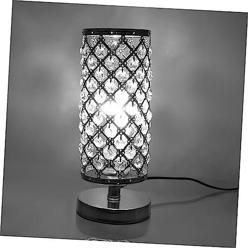 UPKOCH Dekorative Kristall Tischleuchte mit Eu Stecker Silberne Zimmerlampe Knopfschalter Kompakte Indoor Schreibtischlampe Sturzsichere Wohnraumbeleuchtung