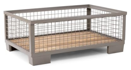 HEMMDAL Gitterbox mit 4 festen Wänden | 1,5t Tragkraft | HxBxT 50x124x83,5cm | 5 x 5 cm Maschenweite | niedrige Bauart | stapelbar | Industrie-Gitterbehälter aus Stahl | Grau