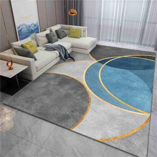 RUGMRZ Flickenteppich Waschbar Antirutsch Für Teppich Grauer Blauer Teppich halbkreisförmiges geometrisches Design Wohnzimmerteppich pflegeleicht Garten Teppich 90X150CM