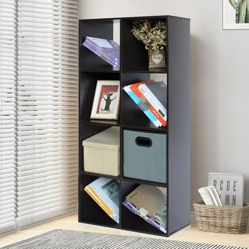 PACHIRA Bücherregal mit 8 Fächern, Würfelregal Aus Holzwerkstoff Für Wohnzimmer, Freistehender Bücherschrank Aktenregal Stufenregal Büroregal, Offenes Aufbewahrungsregal Für Kleidung, Spielzeug