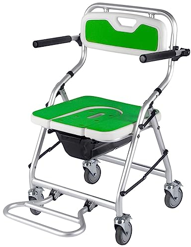 GaRcan Toilettenstuhl, höhenverstellbarer Duschstuhl für ältere Menschen und Behinderte, Toilettenstuhl mit Sicherheitsgurt, Toilettenstuhl, faltbar, rutschfest, mit Armlehne, Rückenlehne