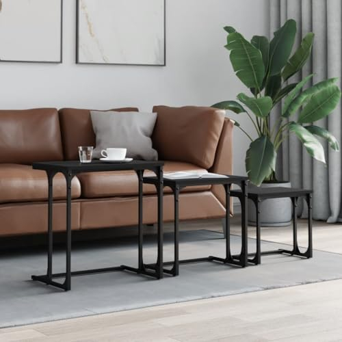 CIADAZ Satztische 3 STK. Schwarz Holzwerkstoff, Coffee Table, Beistelltisch Set, Couchtisch, Satztische Fürs Wohnzimmer, Wohnzimmer Tisch, Kleine Tische Wohnzimmer - 837817