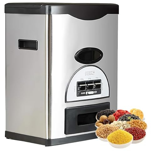 10kg Cereal Container, Stainless Steel Rice Storage Container Dispenser, Automatic Metering Food Storage, for Keep Food Fresh, for Beans and Rice or Cereals