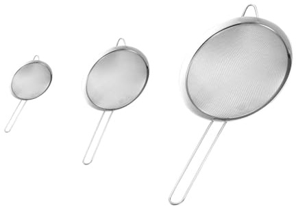 Fine Mesh Strainers - Set of 3 Stainless Steel Sieves for Baking, Cooking, Food Preparation - Durable, Easy to Clean Kitchen Strainers with Ergonomic Handle