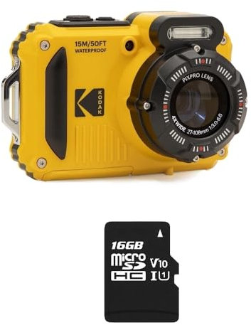 KODAK Pixpro Pack WPZ2 + 1 Carte SD Compact 16M Pixels, étanche à 15m, Anti-Choc, Video 720p, Ecran LCD 2,7 - Batterie Li-ION - Jaune