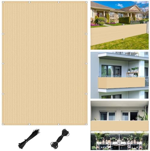 Garte Balkonabdeckung 141 x 801 cm Ohne Bohren Wind-Und Uv-Schutz, Witterung, Schützt Privatsphäre mit Ösen Garten Zaunblende Balkon Markise, für Balkon Garten, Sandgelb